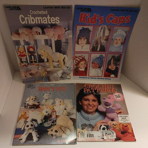 Crochet Leaflets For Baby Pets, Cribmates, And Kids Hats. Lot Of 4 - Picture 1 of 9